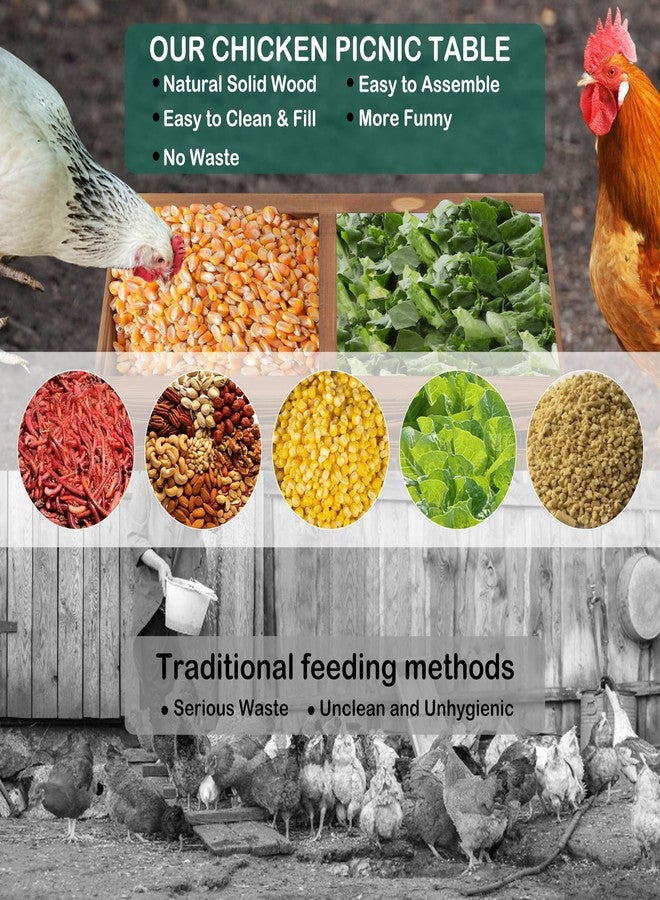 Boulphia Chicken Feeders and Waterers, Chicken Feeder No Waste Kit with Picnic Table and 2 Water Feeder, Handmade Wooden Chicken Supplies & Accessories for Chicken Coop - Image 2